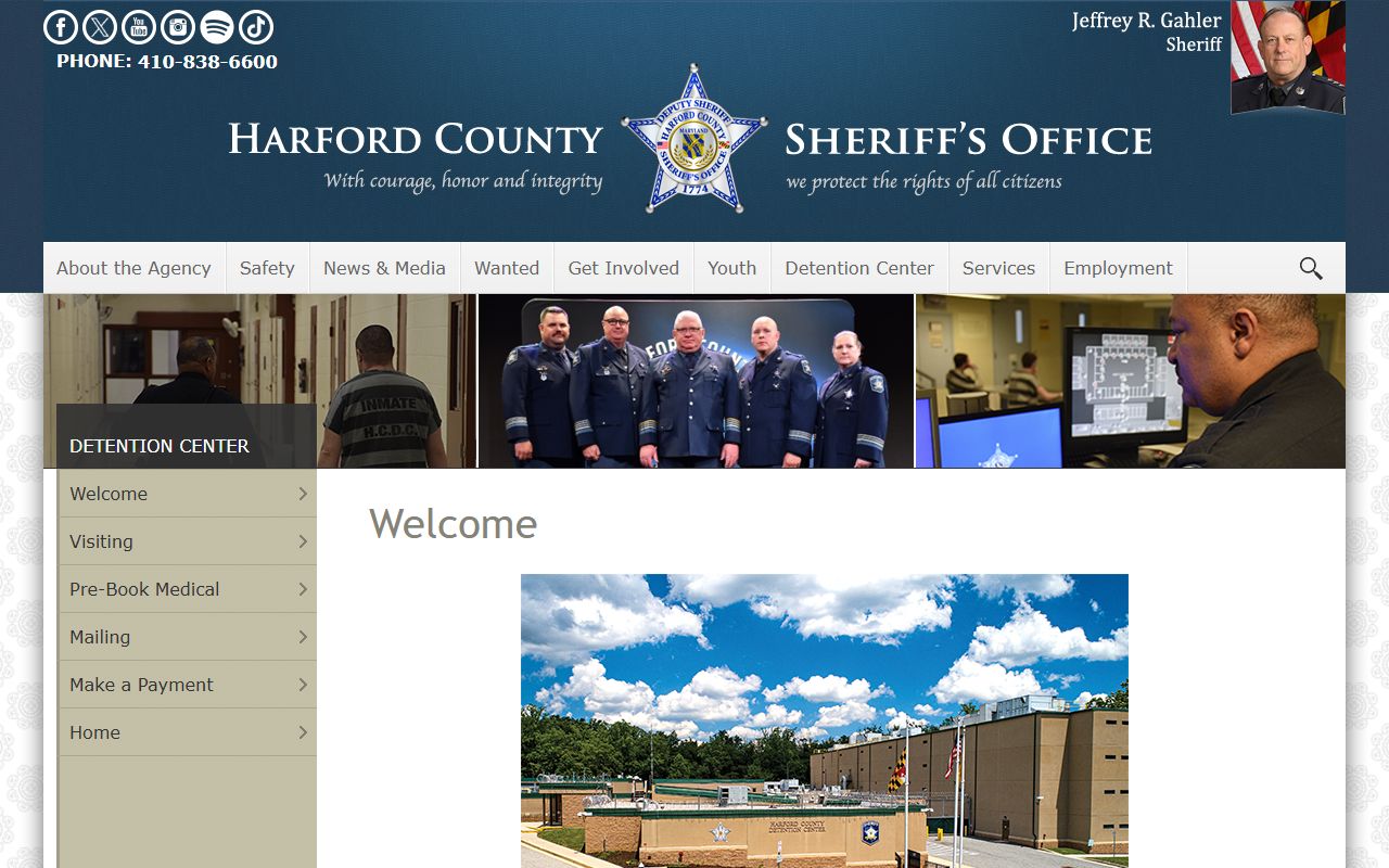 Harford County Detention Center inmate population and custody status page