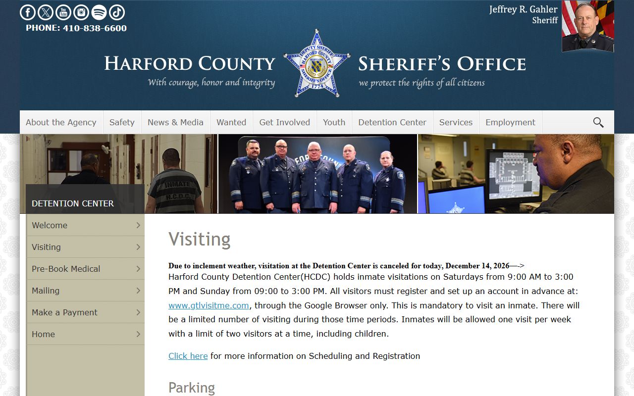 Harford County Detention Center inmate visitation rules