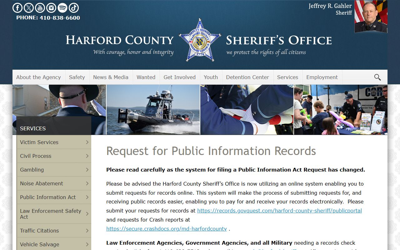 Harford County jail mugshots PIA booking photo request page