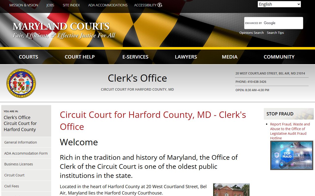 Harford County court records after arrest circuit clerk page